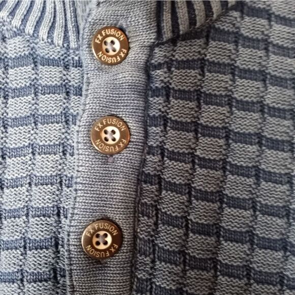 F/X Fusion XL Blue 1/4 Buttons Knit Lng Slve 100% Cotton Men's Pullover Sweater. - Picture 5 of 10